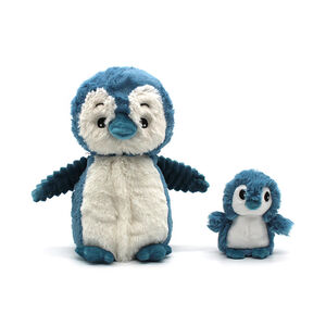 Peluche moyenne Ptipotos maman pingouin et son bébé bleu  