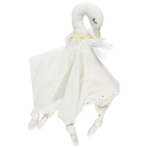 Doudou plat forme cygne à collerette en tulle 