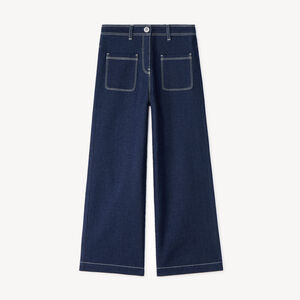 Jean fille coupe large uni avec poches plaquées 