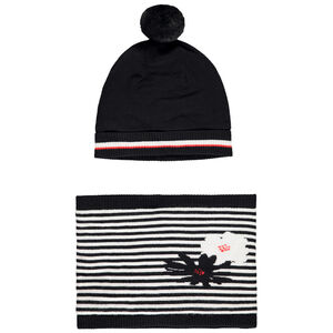 Muts en snood in fantasiegebreid met sherpa voering voor meisjes 