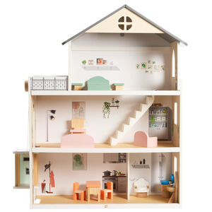 Maison de poupées aménagée en bois 