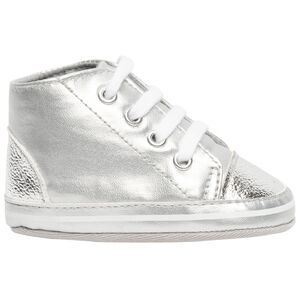 Baskets montantes souples argentées à lacets pour bébé fille 
