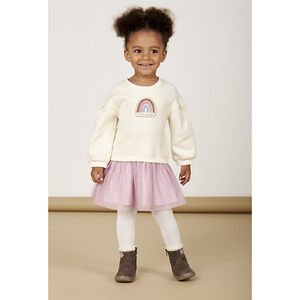 2-in-1 jurk van cloqué molton en tule met lange mouwen voor babymeisjes 