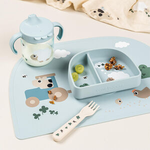 Set de table en silicone Tiny Farm Bleu 