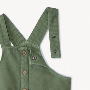 Robe salopette uni en denim kaki à poches pour bébé fille  