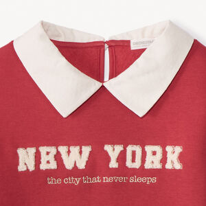 Sweatshirt in fleece met hemdkraag en borduursel voor meisjes 