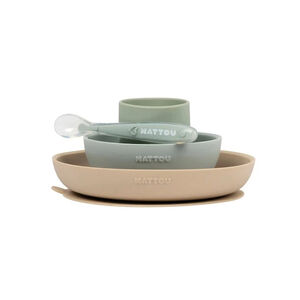 Coffret repas en silicone 4 pièces - Sable/Vert 