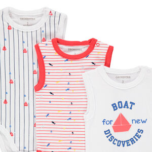 Set van 5 mouwloze bodies in biologisch katoen met maritieme patronen 