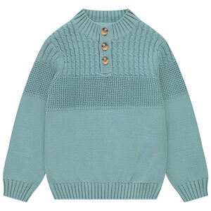 Pull en tricot fantaisie à col montant et boutons garçon 