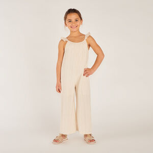 Lange jumper met schouderbanden in gestreepte stof voor meisjes 