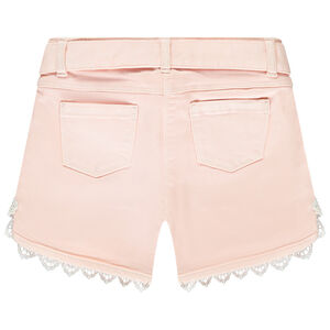 Jeans short met geborduurde details en strikceintuur meisjes 