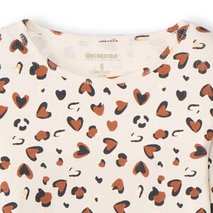 T-shirt met lange mouwen van geribd jersey met print van hartjes met luipaardvlek-effect voor meisjes 