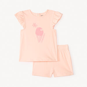 Set pyjama 2 delig t-shirt + short voor babymeisje 