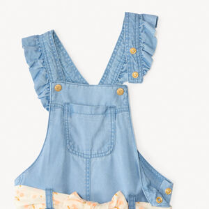 Salopette courte avec volants + ceinture fantaisie pour bébé fille  