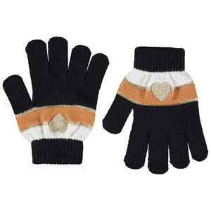 Kleurblok gebreide handschoenen met hart borduursel voor meisjes 
