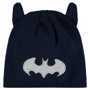 Tricotmuts met opgenaaide oren en Batman badge 