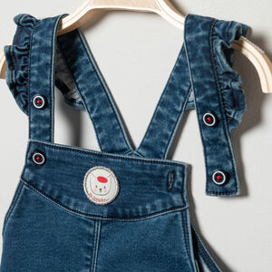 Robe salopette en jean avec bretelles volantées pour bébé fille 