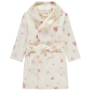 Peignoir éponge à capuche imprimé fleurs fille 