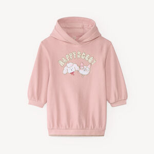 Robe sweat bébé fille à capuche motif chien et chat 