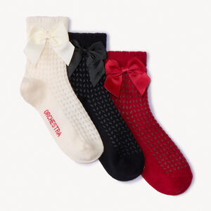 Lot de 3 paires de chaussettes fantaisie à nœud pour fille 