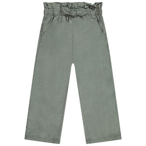 Brede effen broek met knoopeffect voor meisjes 