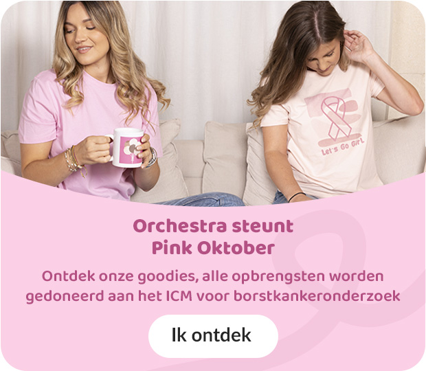 Orchestra steunt Pink Oktober. Ontdek onze goodies, alle opbrengsten worden gedoneerd aan het ICM voor borstkankeronderzoek.