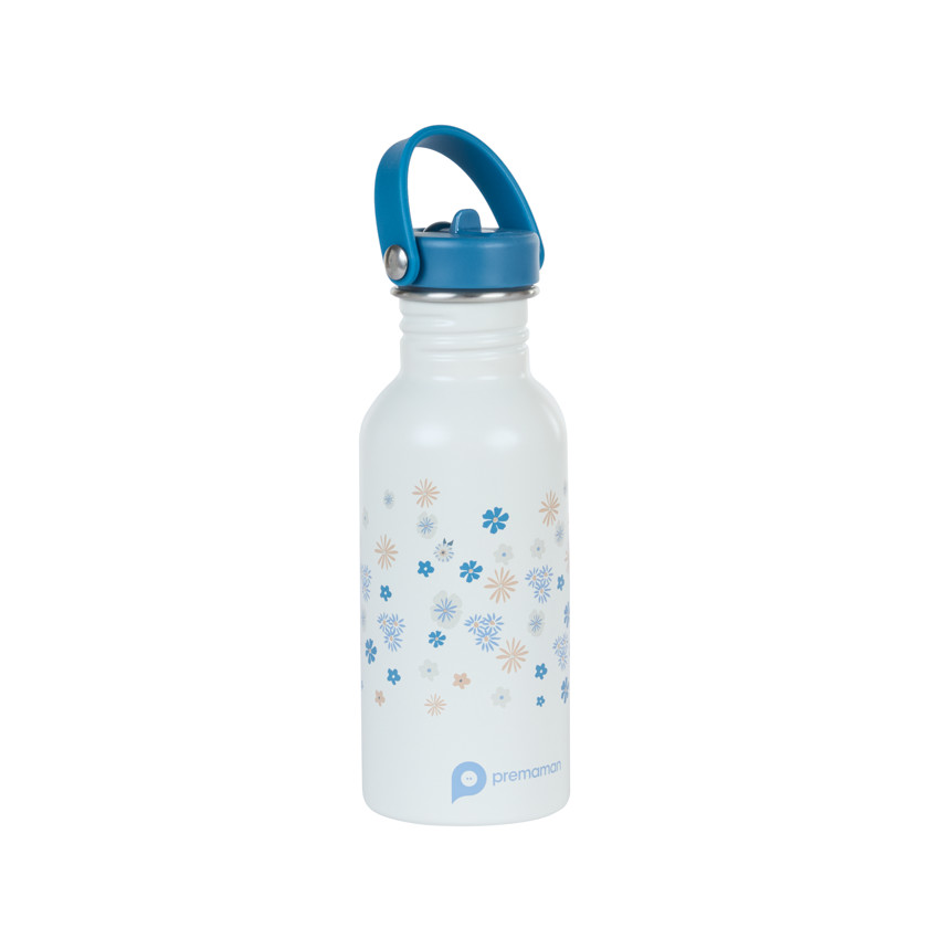 RVS drinkfles met rietje Tiny Flowers - 500 ml 