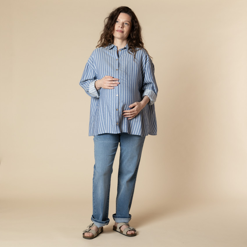 Chemise manches longues de grossesse et d'allaitement rayée 