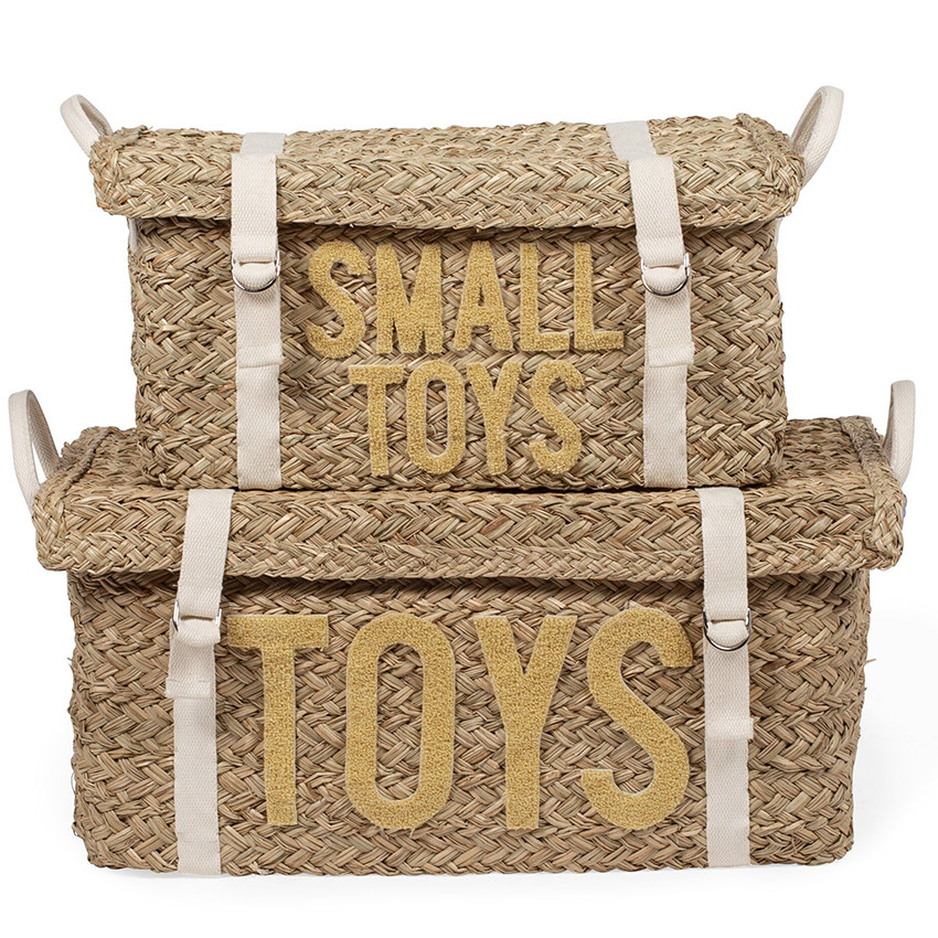 Paniers de rangement sous forme de coffres en Rotin Jaune 2pcs 