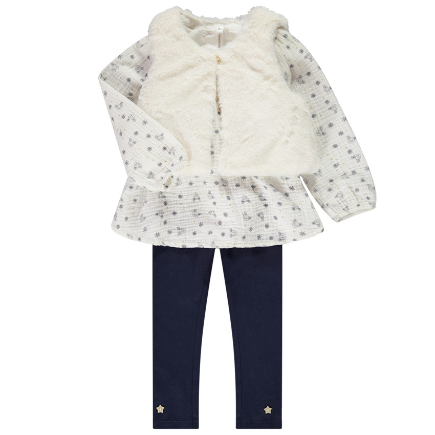Ensemble 3 pièces avec gilet en fausse fourrure pour bébé fille 