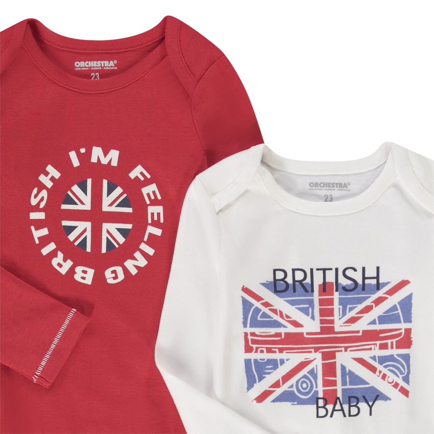 Set van 5 lange mouwen bodies met British motieven voor babyjongen 