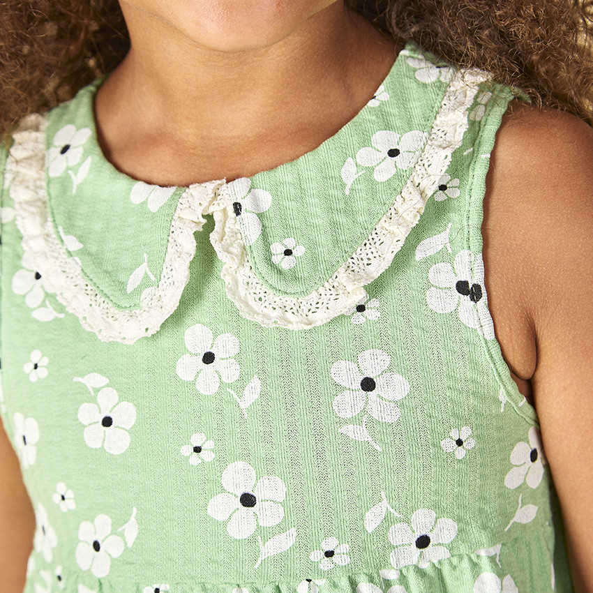 Jurk zonder mouwen met bloemenprint en Claudine kraag voor meisjes 