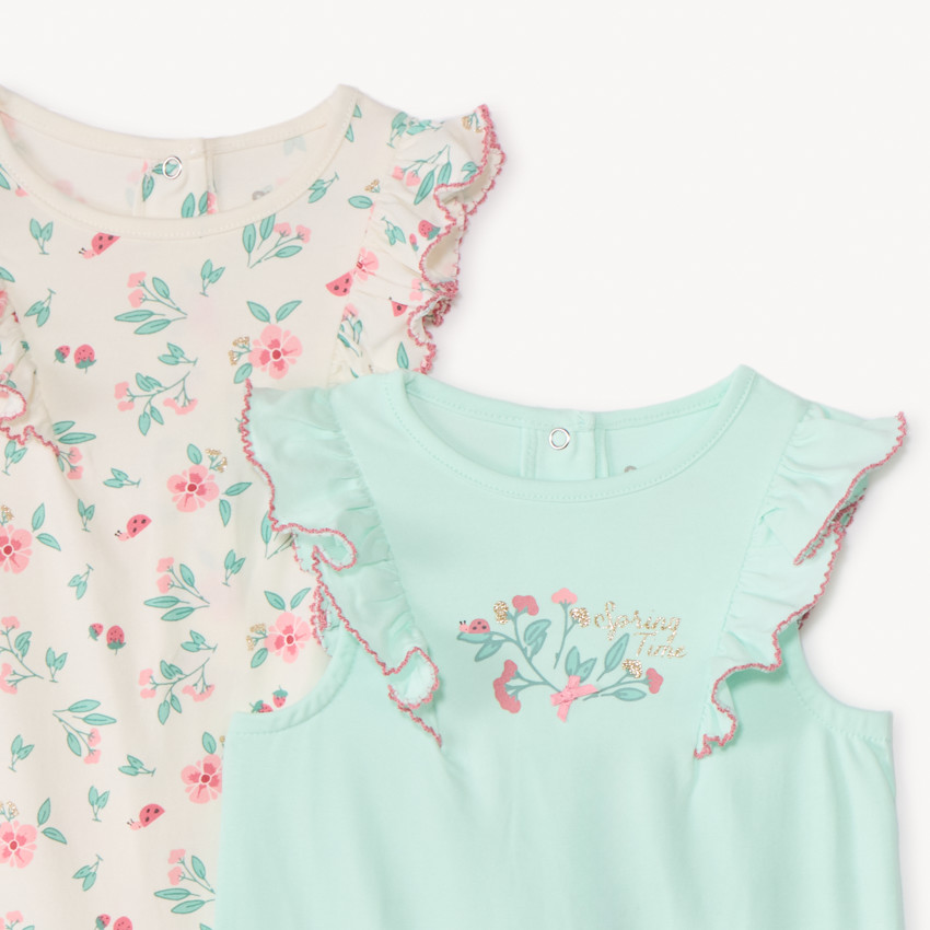 Lot de 2 combinaisons courtes motifs fleuris pour bébé fille 