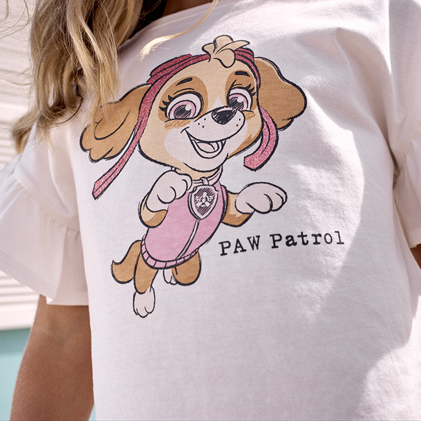 T-shirt manches courte volantée print Skye Pat Patrouille pour fille 