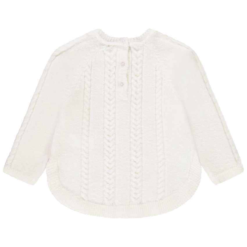 Pull effet torsadé avec broderies fleurs pour bébé fille 