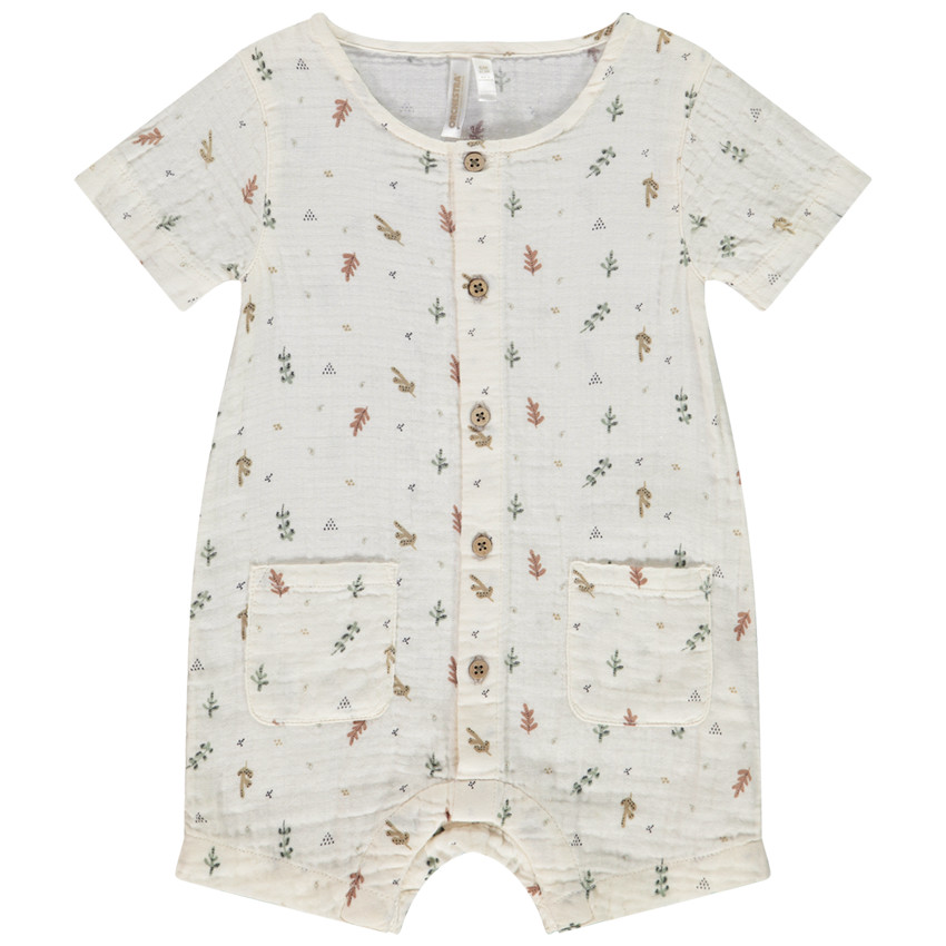 Katoenen gaas combishort met bladeren voor baby