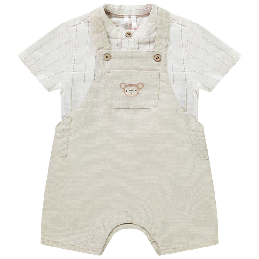 Ensemble salopette courte + chemise manches courtes rayées pour bébé garçon 