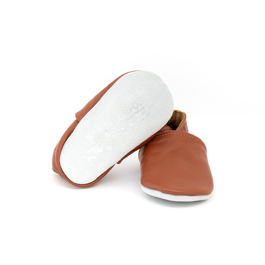 Slofjes Babysoft 0-3M in leder Cognac 