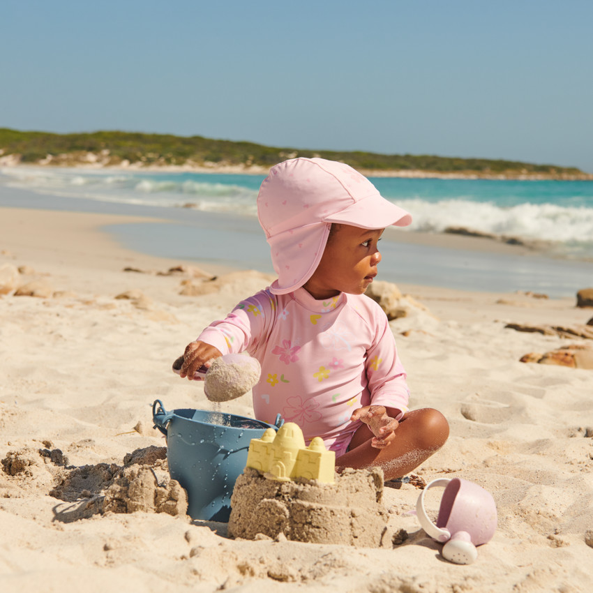 Casquette saharienne anti-UV imprimé fleur d'hibiscus pour bébé fille 