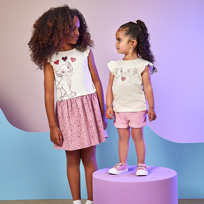 T-shirt korte mouwen print De Leeuwenkoning voor baby meisje 