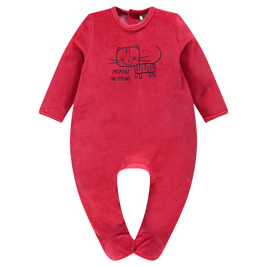 Dors-bien en velours uni avec chat printé 