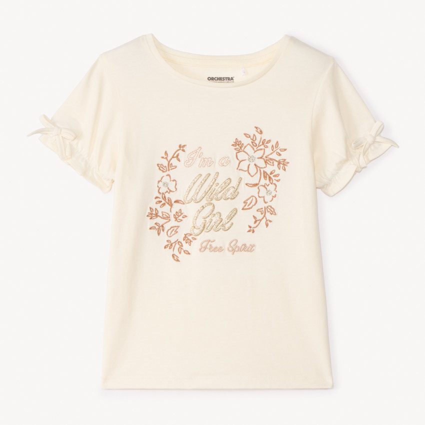 T-shirt met korte mouwen en knoopjes met borduursels voor meisjes 