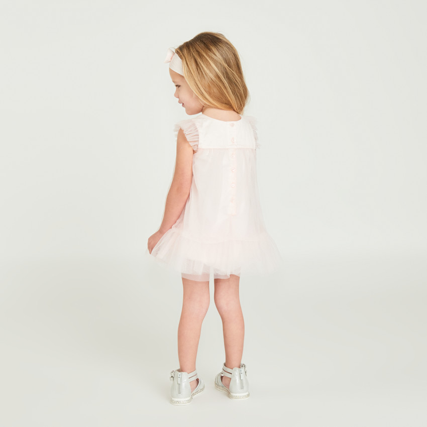 Robe en tulle avec fleurs 3D + bandeau avec nœud en tulle pour bébé fille 