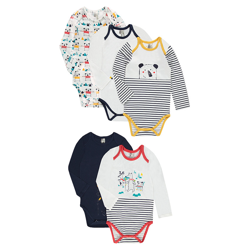 Lot de 5 bodies manches longues avec imprimés thème ours 