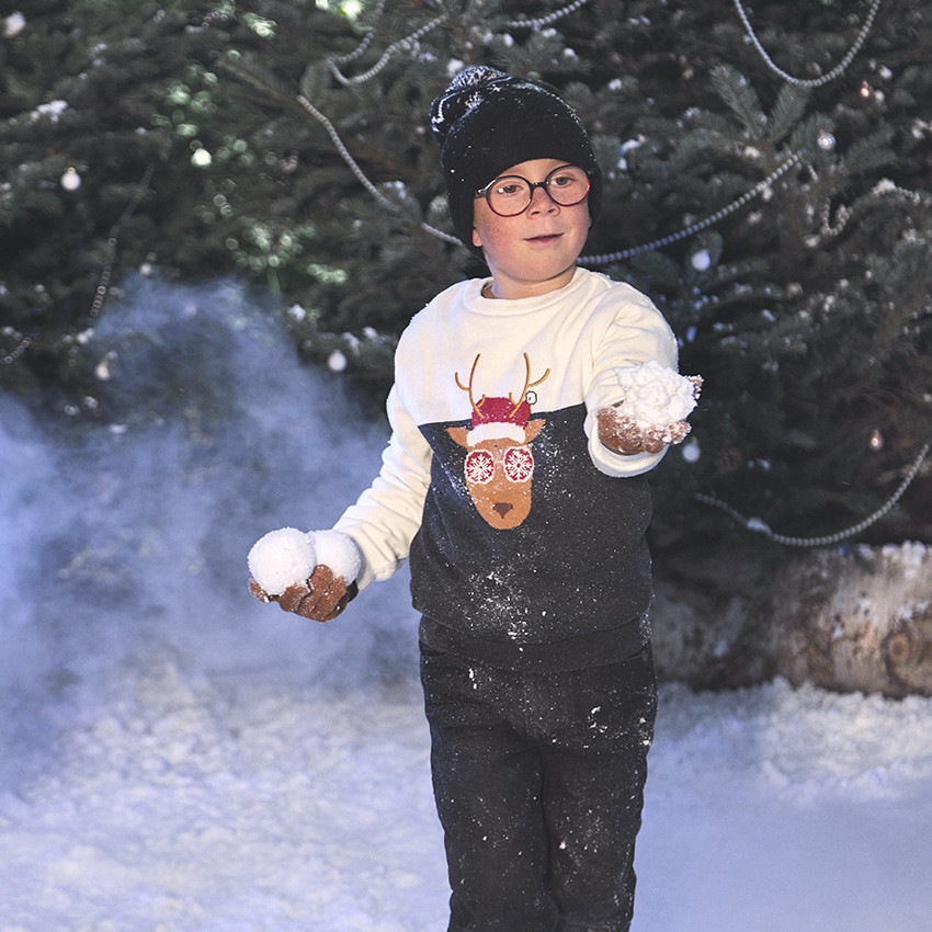 Pull en tricot doublé velours motif renne de Noël pour garçon 