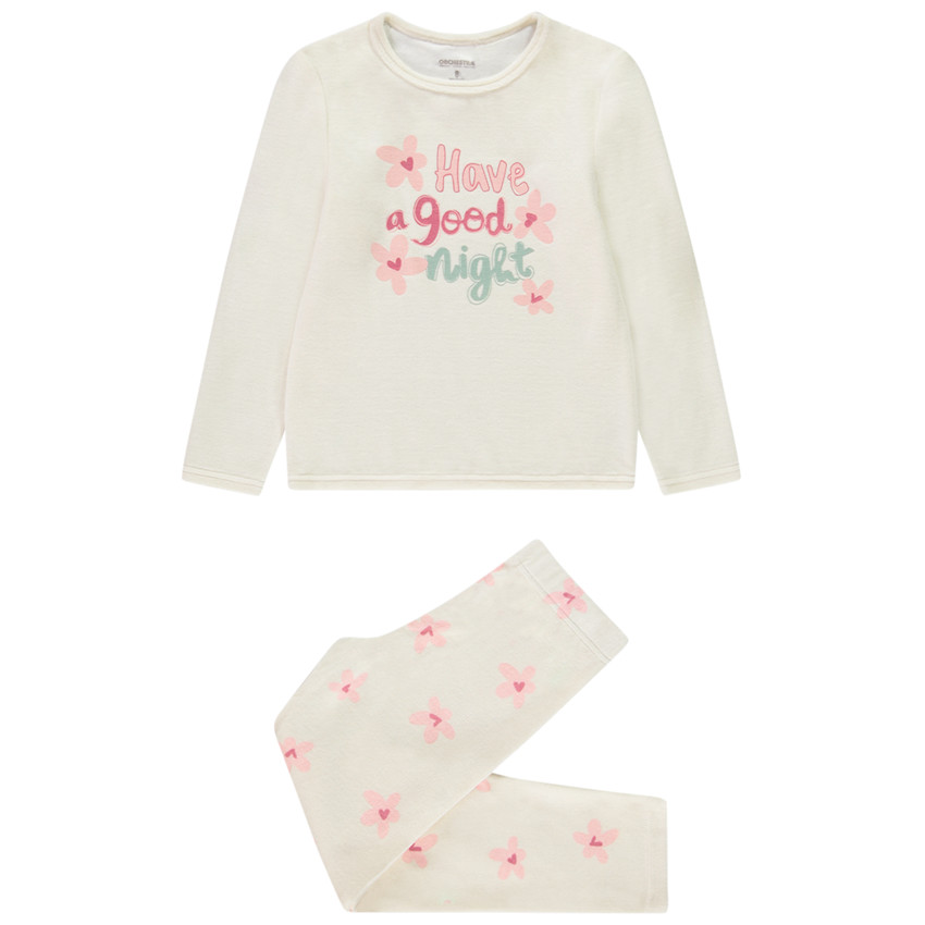Set pyjama long en velours motif fleuri pour fille 
