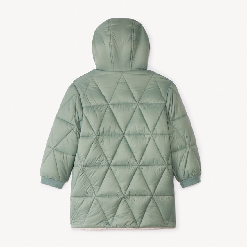 Reversible lange dunne jas in twee stoffen voor meisjes 