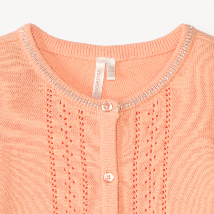 Gebreide, opengewerkte longslubcardigan voor babymeisjes. 