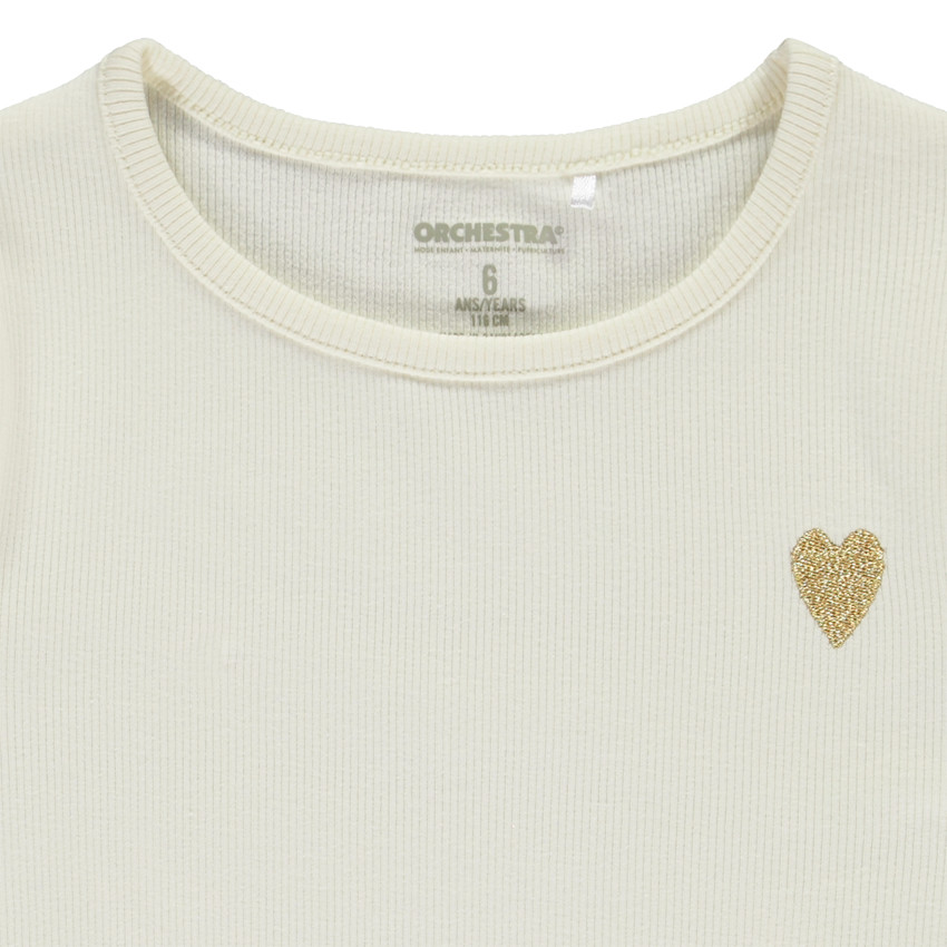 T-shirt manches courtes côtelé à cœur brodé pour fille 