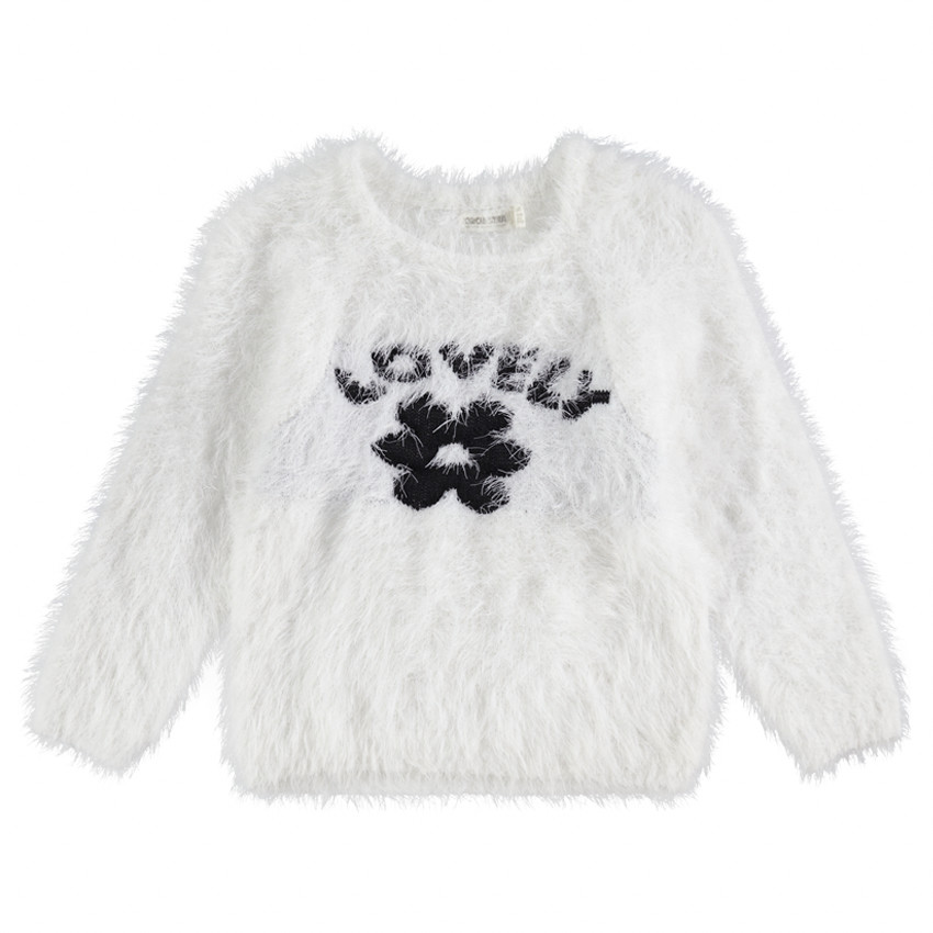 Pull en tricot poil avec motif fleur en jacquard 
